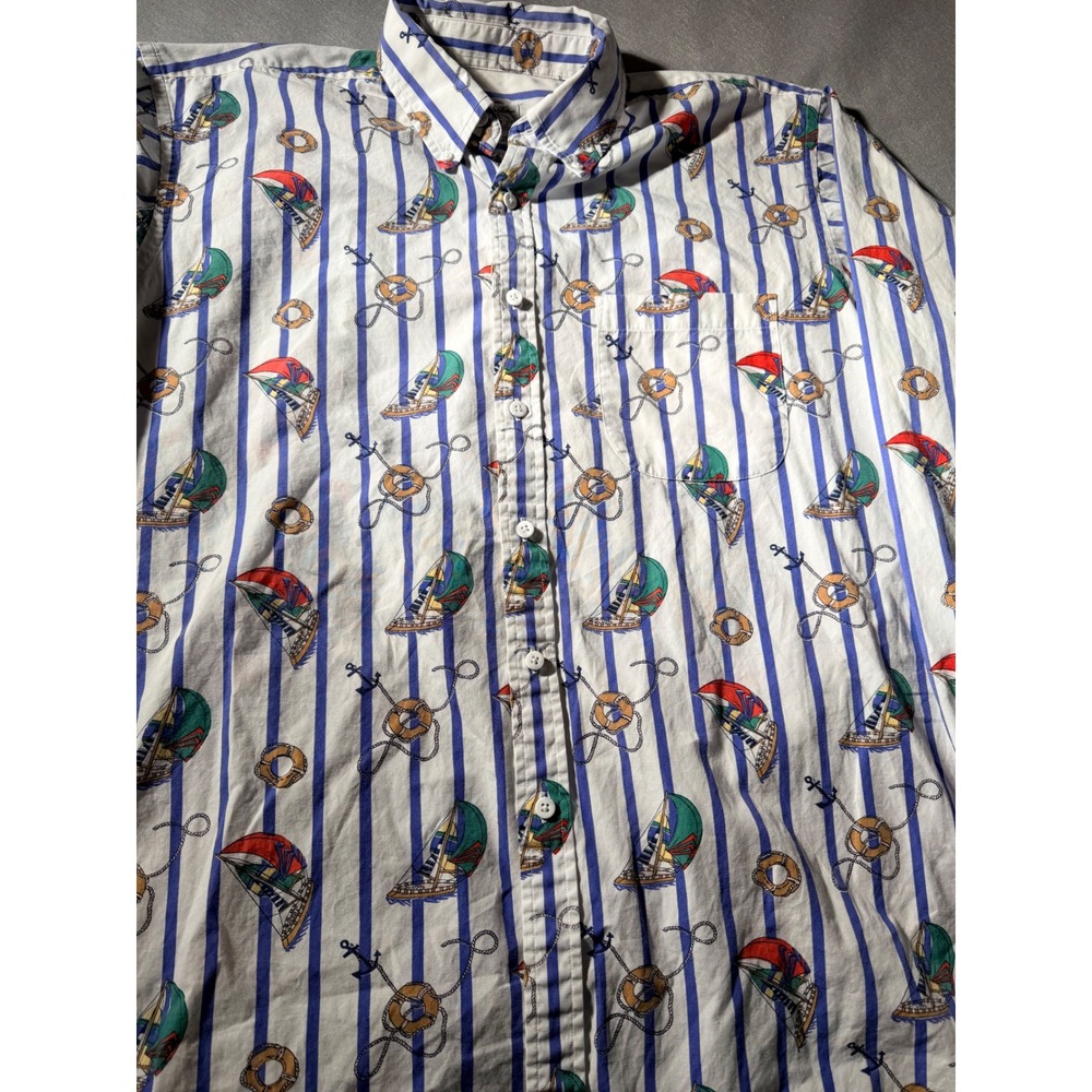 Vintage Brooks Brothers Sport Shirt Mens Large White Blue Nautical Sailboat - Picture 5 of 5
